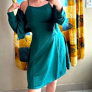 Green , pink, red , navy blue , grey , New dresses with jacket.